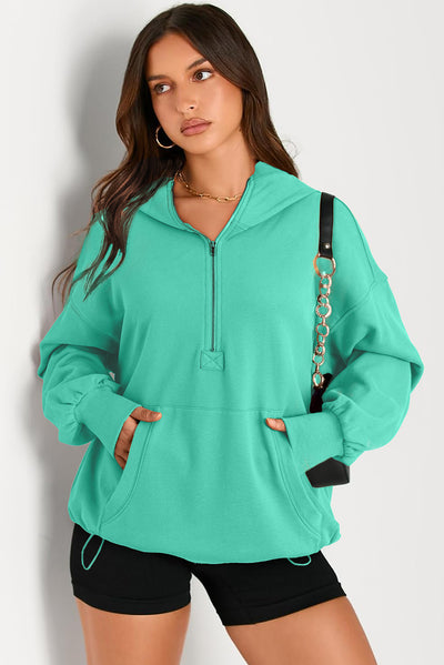 Explore More Collection - Pocketed Half Zip Long Sleeve Hoodie