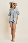 Explore More Collection - ODDI Button Up Short Sleeve Lace Shirt