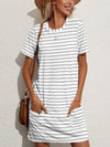 Explore More Collection - Pocketed Striped Round Neck Short Sleeve Dress