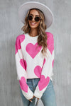 Explore More Collection - Angel Wings Contrast Heart Dropped Shoulder Long Sleeve Sweater