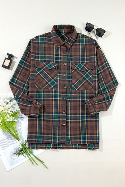 Explore More Collection - Plaid Button Up Long Sleeve Jacket