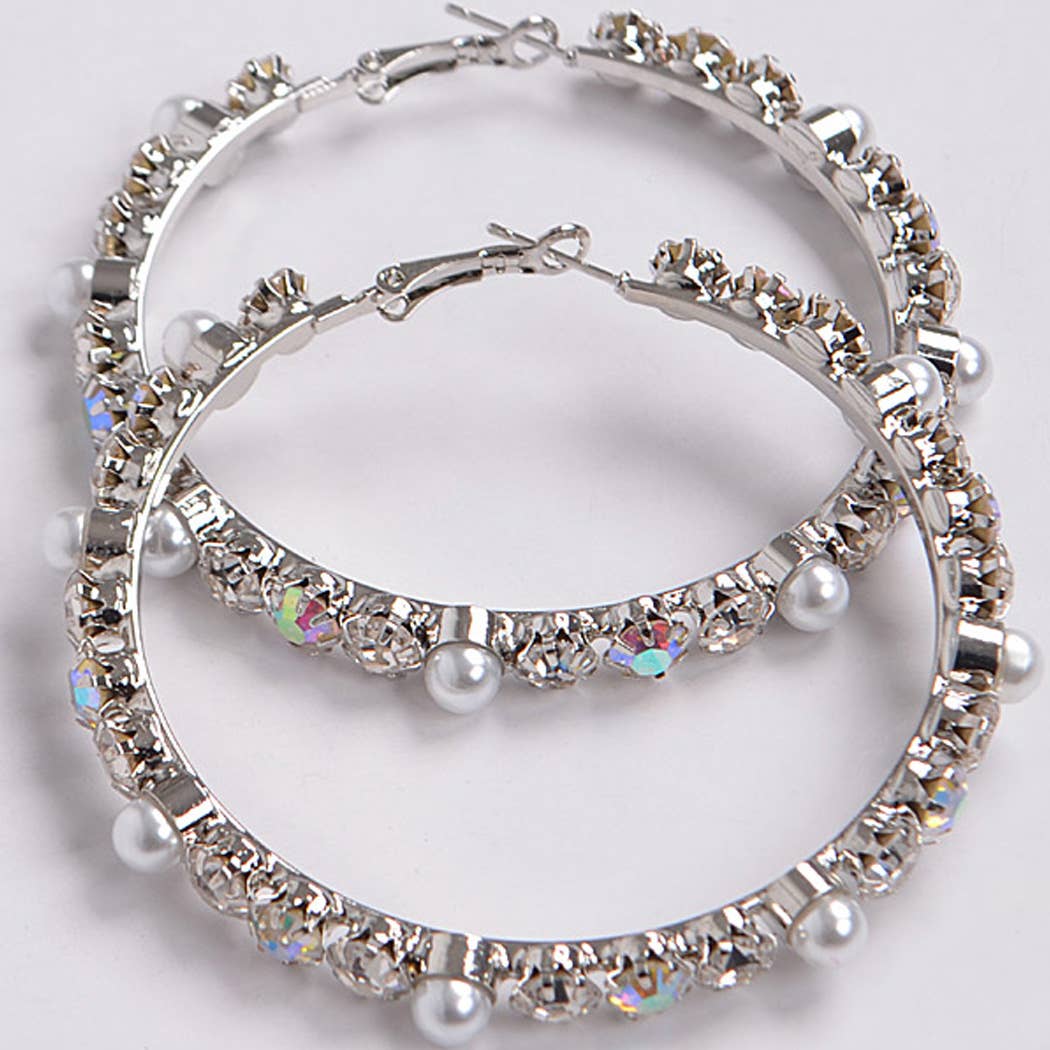 Luxury Stones Hoop Earrings: Silver