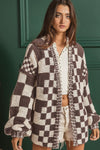 Explore More Collection - Checkered Open Front Long Sleeve Cardigan