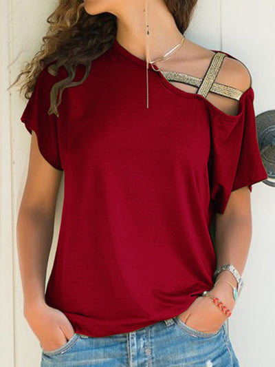 Explore More Collection - Asymmetrical Neck Short Sleeve T-Shirt