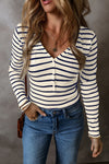 Explore More Collection - Striped V-Neck Long Sleeve Top