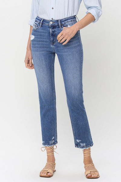 Explore More Collection - Lovervet High Rise Raw Hem Straight Jeans