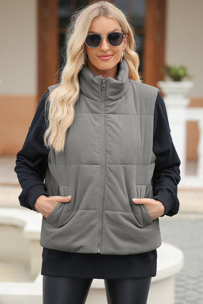 Explore More Collection - Pocketed Zip Up Turtleneck Vest Coat