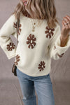 Explore More Collection - Flower Round Neck Long Sleeve Sweater