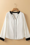 Explore More Collection - Contrast Notched Long Sleeve Blouse