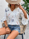 Explore More Collection - Ruffled Printed V-Neck Half Sleeve Blouse