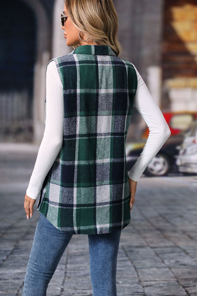 Explore More Collection - Plaid Button Up Vest Coat