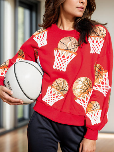 Explore More Collection - Basketball Round Neck Long Sleeve Sweatshirt