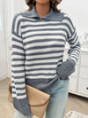 Explore More Collection - Striped Collared Neck Long Sleeve Sweater