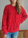 Explore More Collection - Openwork Round Neck Dropped Shoulder Sweater