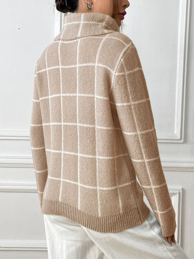 Explore More Collection - Plaid Turtleneck Long Sleeve Sweater