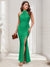 Explore More Collection - Slit Ruched Halter Neck Sleeveless Dress