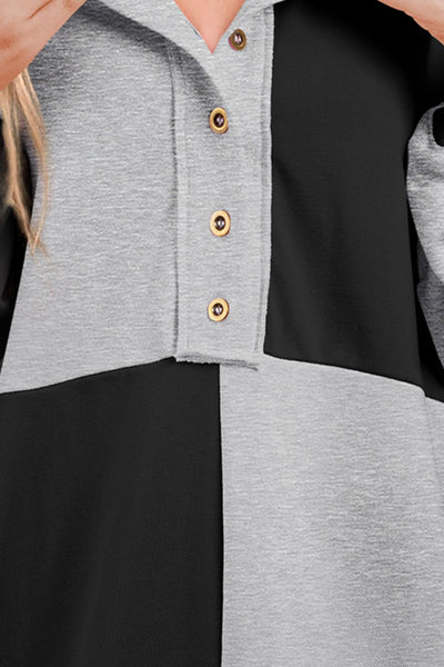 Explore More Collection - Contrast Half Button Long Sleeve Sweatshirt