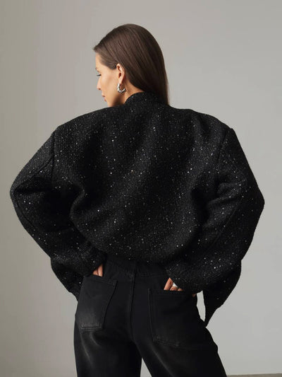 Explore More Collection - Sequin Detail Pocketed Long Sleeve Jacket