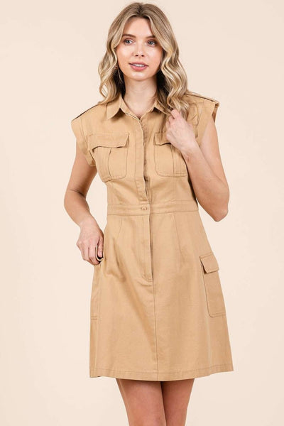 Explore More Collection - Mittoshop Cargo Pocket Half Button Mini Dress