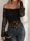 Explore More Collection - Off-Shoulder Long Sleeve Lace Top