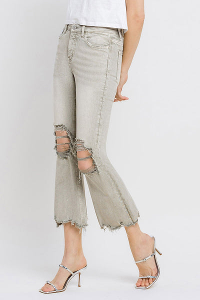 Explore More Collection - Lovervet Distressed Raw Hem Cropped Flare Jeans