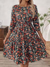 Explore More Collection - Frill Floral Round Neck Dress