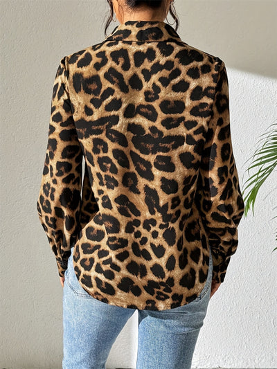 Explore More Collection - Leopard Collared Neck Long Sleeve Shirt