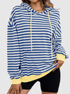 Explore More Collection - Drawstring Striped Long Sleeve Hoodie