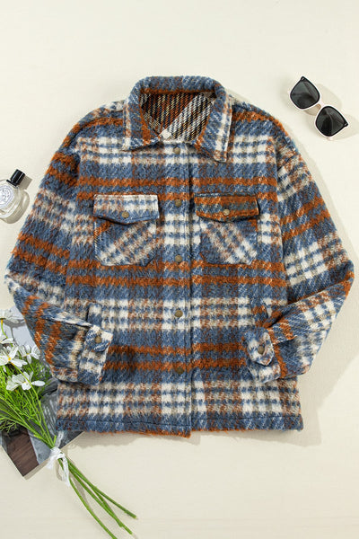 Explore More Collection - Plaid Button Up Long Sleeve Jacket