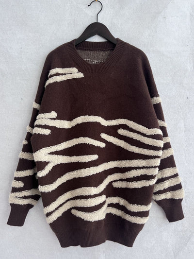 Explore More Collection - Contrast Round Neck Long Sleeve Sweater