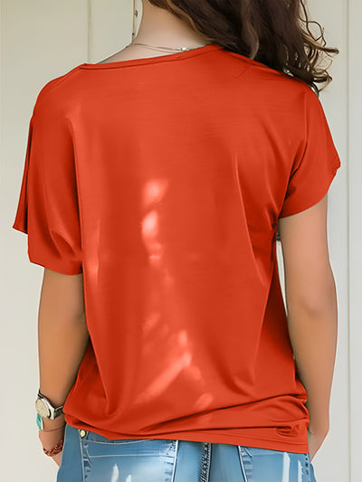 Explore More Collection - Asymmetrical Neck Short Sleeve T-Shirt