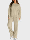 Explore More Collection - Round Neck Long Sleeve Top and Slit Pants Set