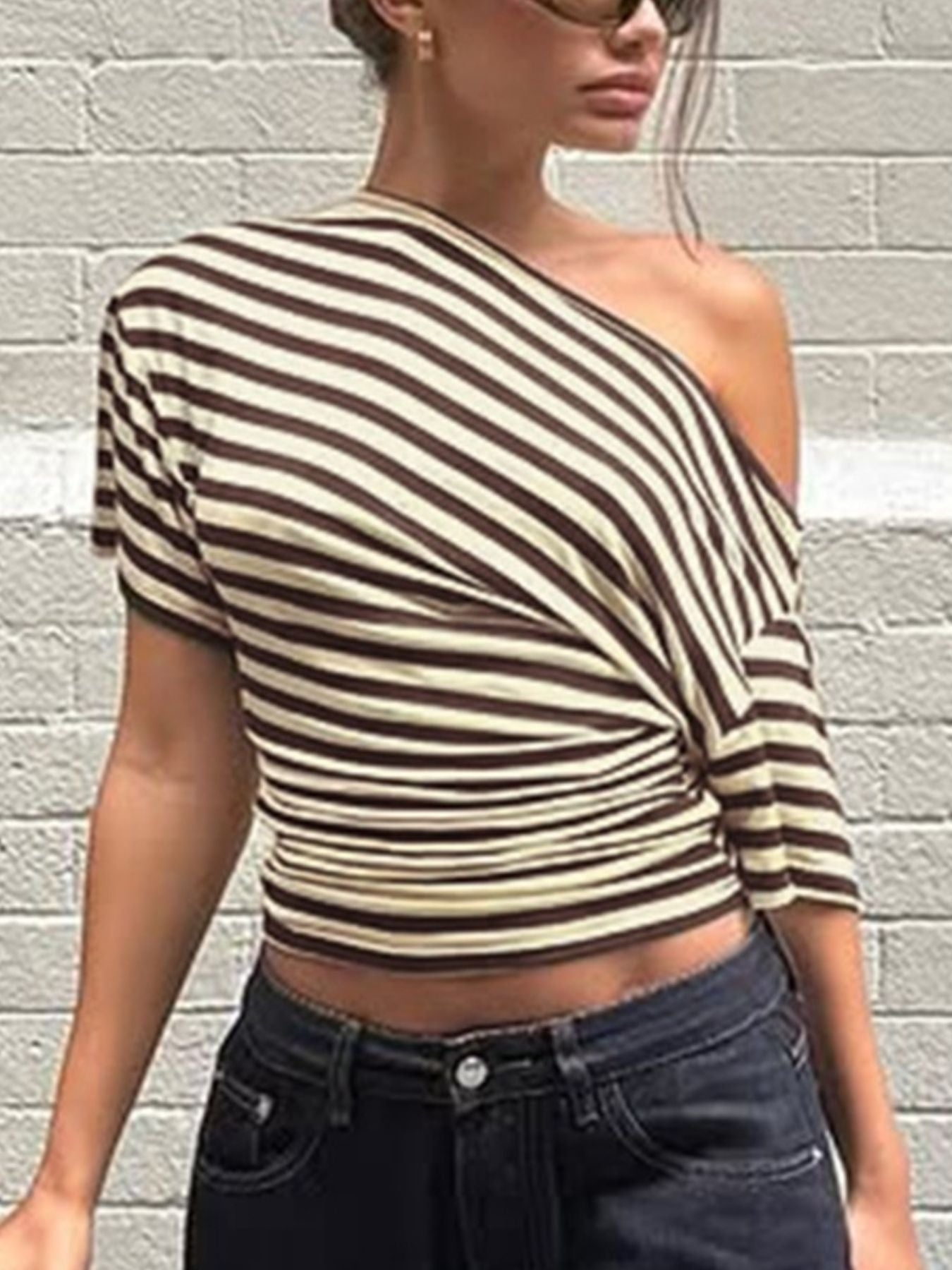 Striped One-Shoulder T-Shirt