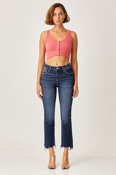 Explore More Collection - Risen Full Size Frayed Hem Cropped Straight Jeans