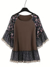 Explore More Collection - Full Size Frill Printed Round Neck Half Sleeve Blouse