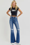 Explore More Collection - RISEN Full Size High Rise Distressed Raw Hem Flare Jeans