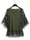 Explore More Collection - Full Size Frill Printed Round Neck Half Sleeve Blouse