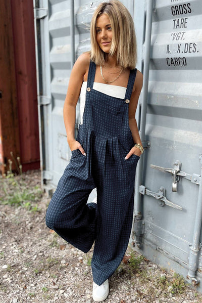 Explore More Collection - Plaid Wide Strap Wide Leg Overalls