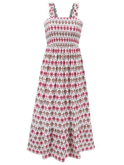 Explore More Collection - Smocked Printed Square Neck Sleeveless Dress