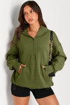 Explore More Collection - Pocketed Half Zip Long Sleeve Hoodie