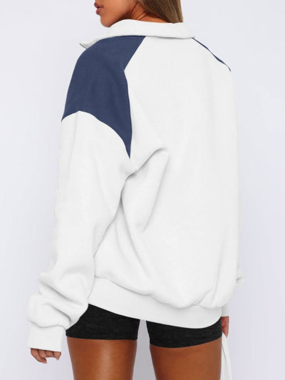 Explore More Collection - Contrast Quarter Zip Long Sleeve Sweatshirt