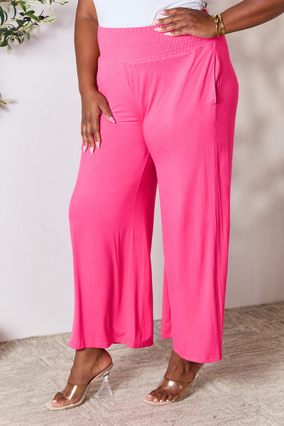 Explore More Collection - Double Take Full Size Smocked Wide Waistband Wide Leg Pants