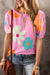 Explore More Collection - Flower Round Neck Short Sleeve Blouse