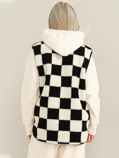 Explore More Collection - Double Take Full Size Zip Up Checkered Vest Cost