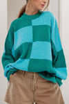 Explore More Collection - Color Block Round Neck Long Sleeve Sweater