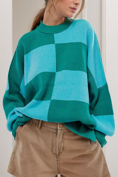 Explore More Collection - Color Block Round Neck Long Sleeve Sweater