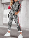 Explore More Collection - Leopard Round Neck Long Sleeve Top and Pants Set