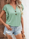 Explore More Collection - Full Size Ruffled Notched Cap Sleeve T-Shirt