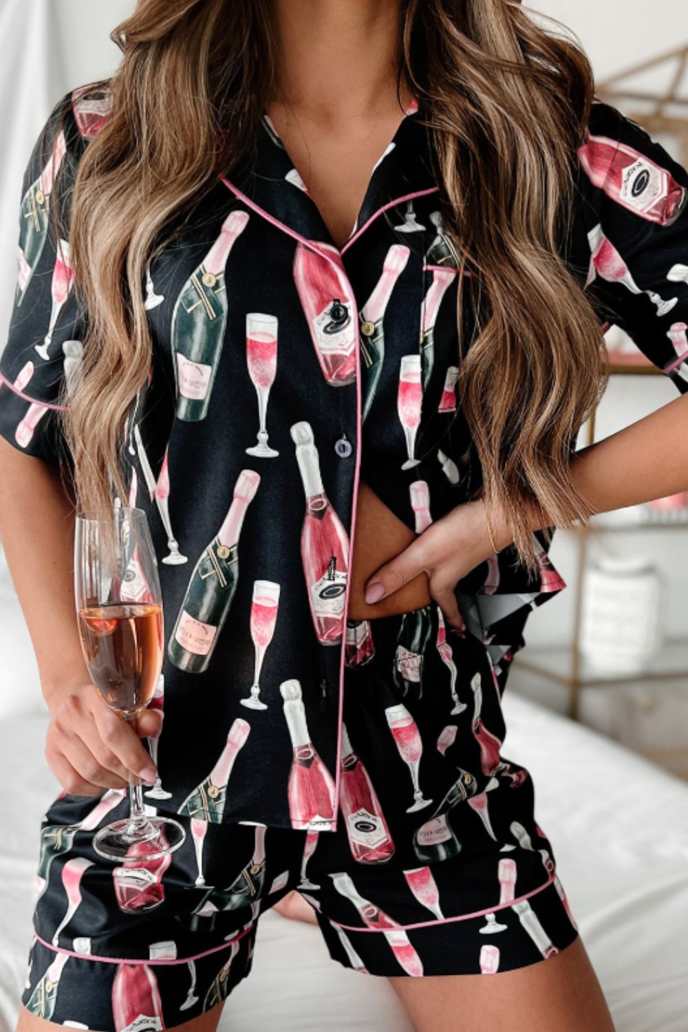 Explore More Collection -  Champagne Print Short Sleeve Top and Shorts Set