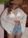 Explore More Collection - Plus Size Openwork Boat Neck Flare Sleeve Cover-Up